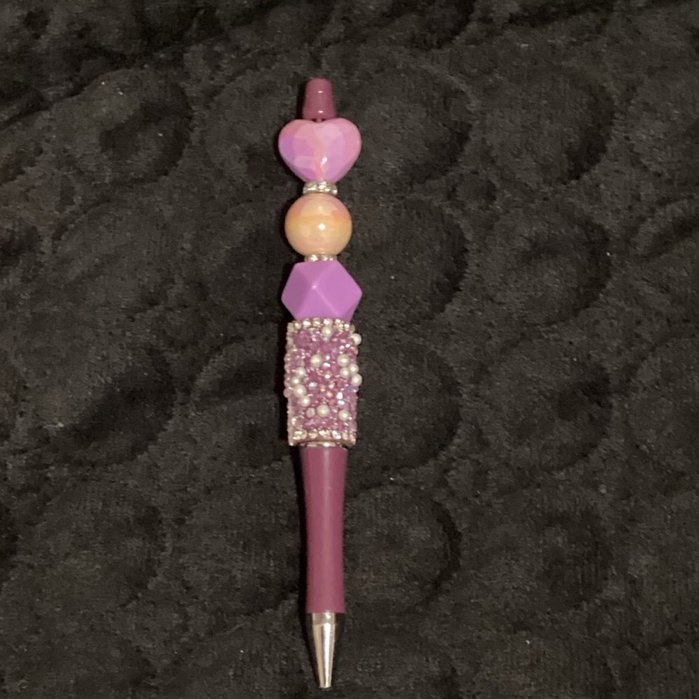 Purple Beaded Pen with Heart Accent